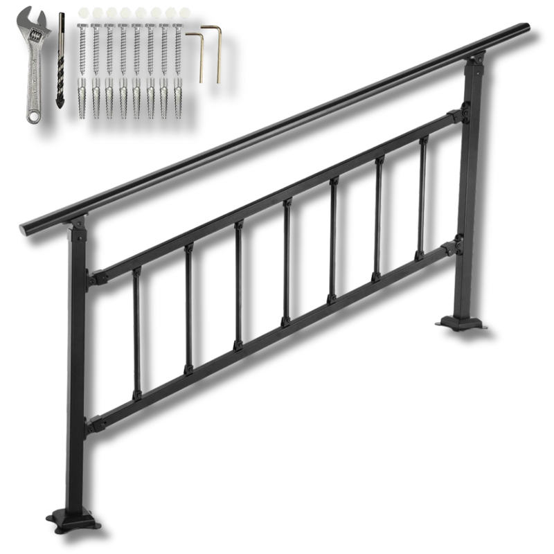 1-4 Step Outdoor Handrail with Bars - Black-Hammerox Industrial