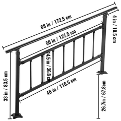 1-4 Step Outdoor Handrail with Bars - Black