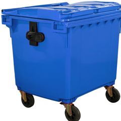 1100L Blue Plastic Wheelie Bin Flat Lid-Hammerox Industrial