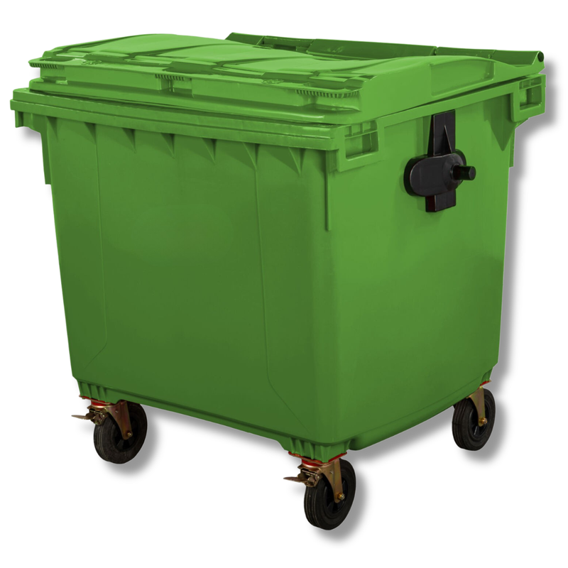 1100L Green Plastic Wheelie Bin Flat Lid-Hammerox Industrial