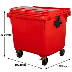1100L Red Plastic Wheelie Bin Flat Lid-Hammerox Industrial