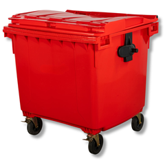1100L Red Plastic Wheelie Bin Flat Lid-Hammerox Industrial