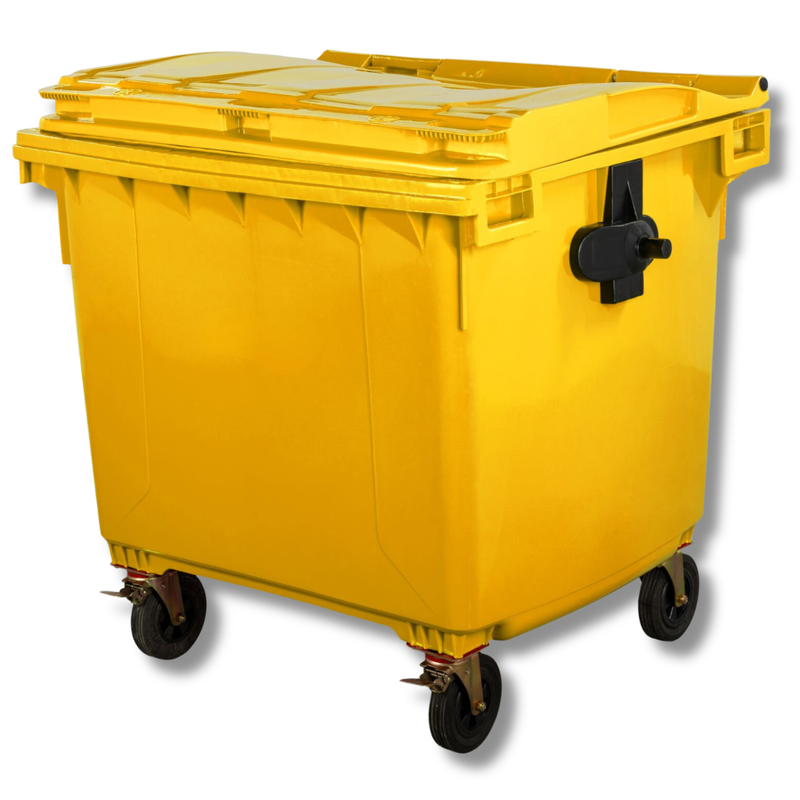 1100L Yellow Plastic Wheelie Bin Flat Lid-Hammerox Industrial