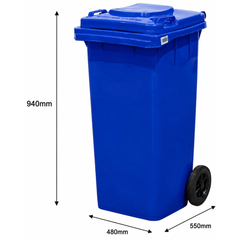 120L Blue Plastic Wheelie Bin 480 x 550 x 940mm-Hammerox Industrial