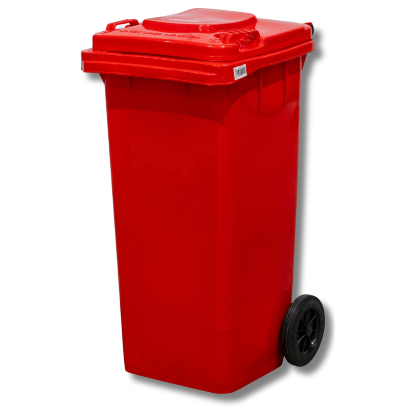120L Red Plastic Wheelie Bin 480 x 550 x 940mm-Hammerox Industrial