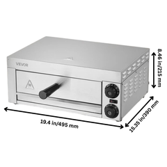 12" 1500W Electric Countertop Pizza Oven Adjustable Temperature & Timer