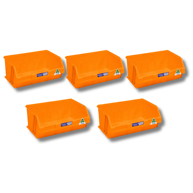12L Stor-Pak No.120 Storage Bin 410 x 275 x 165mm Orange 5 Pack-Hammerox Industrial