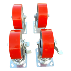1360kg 5"x2" Heavy Duty PU Castor Wheels 2 Fixed 2 Swivel with Brakes-Hammerox Industrial