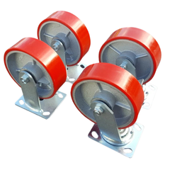 1360kg 5"x2" Heavy Duty PU Castor Wheels 2 Fixed 2 Swivel with Brakes-Hammerox Industrial