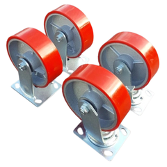 1360kg 5"x2" Heavy Duty PU Castor Wheels 2 Fixed 2 Swivel with Brakes-Hammerox Industrial