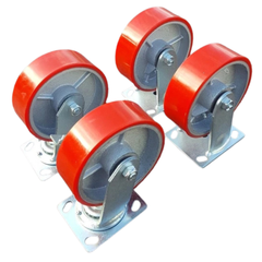 1360kg 5"x2" Heavy Duty PU Castor Wheels 2 Fixed 2 Swivel with Brakes-Hammerox Industrial