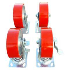 1360kg 5"x2" Heavy Duty PU Castor Wheels 2 Fixed 2 Swivel with Brakes-Hammerox Industrial