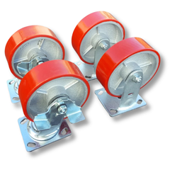 1360kg 5"x2" Heavy Duty PU Castor Wheels 2 Fixed 2 Swivel with Brakes-Hammerox Industrial