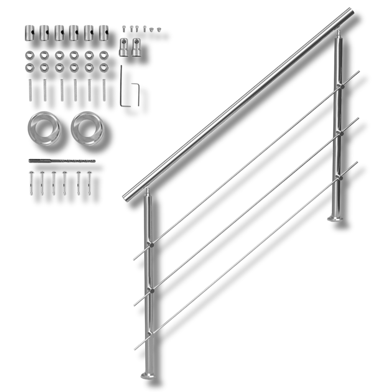 150cm Outdoor Stair Handrail 3 Crossbars-Hammerox Industrial
