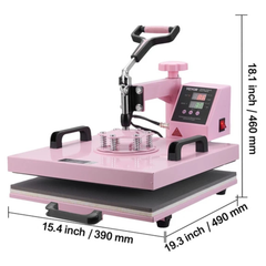 15x15" Heat Press Machine with Tumbler Press - Pink-Hammerox Industrial