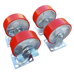 1600kg 6"x2" Heavy Duty PU Castor Wheels 2 Fixed 2 Swivel with Brakes-Hammerox Industrial
