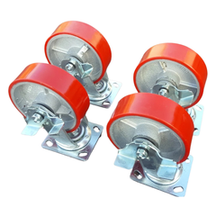1600kg 6"x2" Heavy Duty PU Castor Wheels 4 Swivel with Brakes-Hammerox Industrial