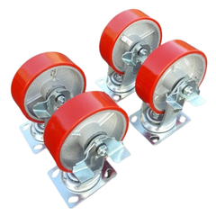 1600kg 6"x2" Heavy Duty PU Castor Wheels 4 Swivel with Brakes-Hammerox Industrial