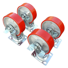 1600kg 6"x2" Heavy Duty PU Castor Wheels 4 Swivel with Brakes-Hammerox Industrial