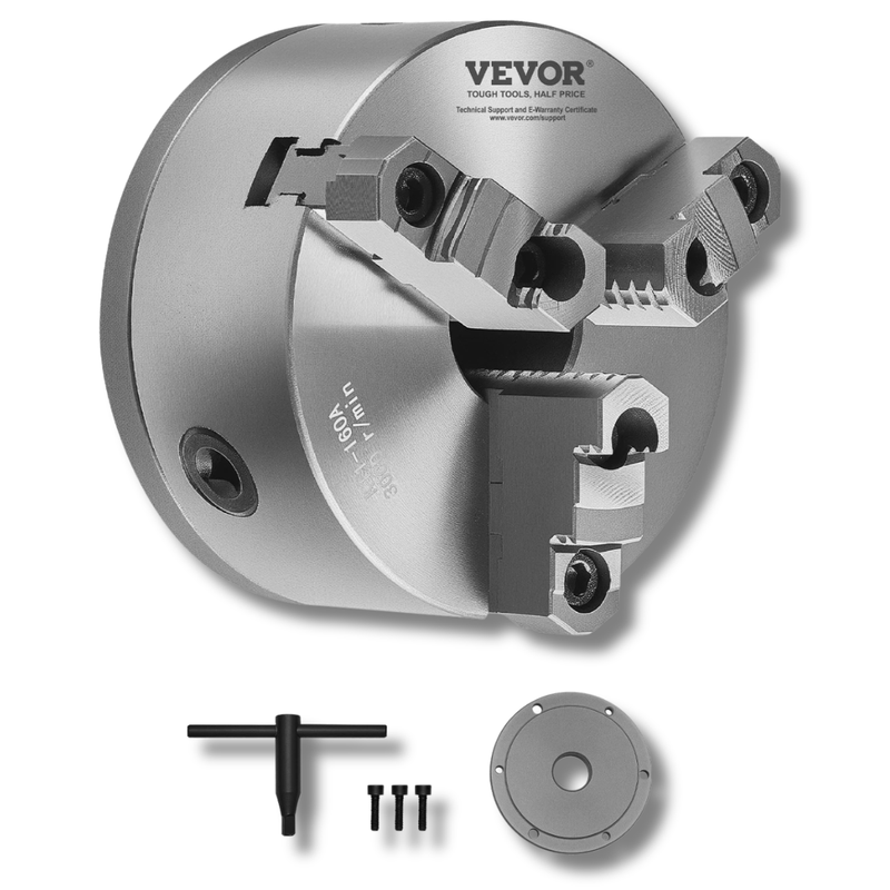 160mm 3 Jaw Self Centering Lathe Chuck with Backing Plate-Hammerox Industrial