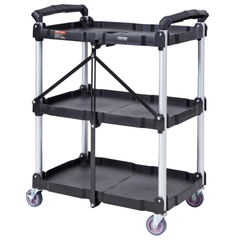 165lb Foldable Utility Service Cart 3 Shelf with Lockable Wheels-Hammerox Industrial
