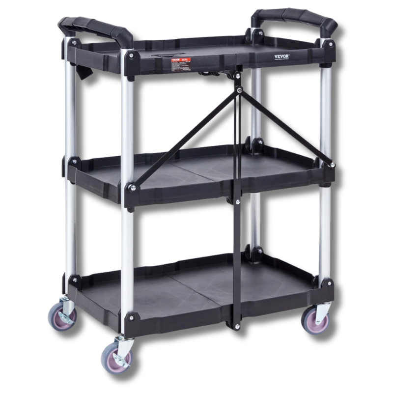 165lb Foldable Utility Service Cart 3 Shelf with Lockable Wheels-Hammerox Industrial