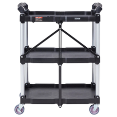 165lb Foldable Utility Service Cart 3 Shelf with Lockable Wheels