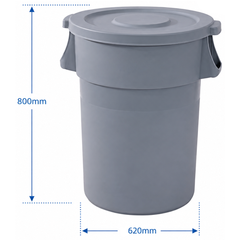 168L Grey Round Plastic Waste Bin-Hammerox Industrial