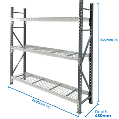1800 x 2400 x 450mm Heavy Duty Mesh Longspan Shelving-Hammerox Industrial