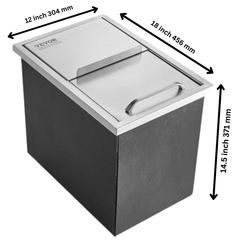 18x12x14.5" Stainless Steel Drop In Ice Chest Ice Bin with Cover-Hammerox Industrial