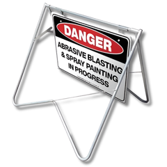 Danger Abrasive Blasting & Spray Painting in Progress Swing Stand & Sign