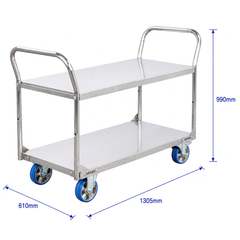 2 Tier Stainless Steel Double Handle Platform Trolley-Hammerox Industrial