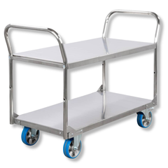 2 Tier Stainless Steel Double Handle Platform Trolley-Hammerox Industrial