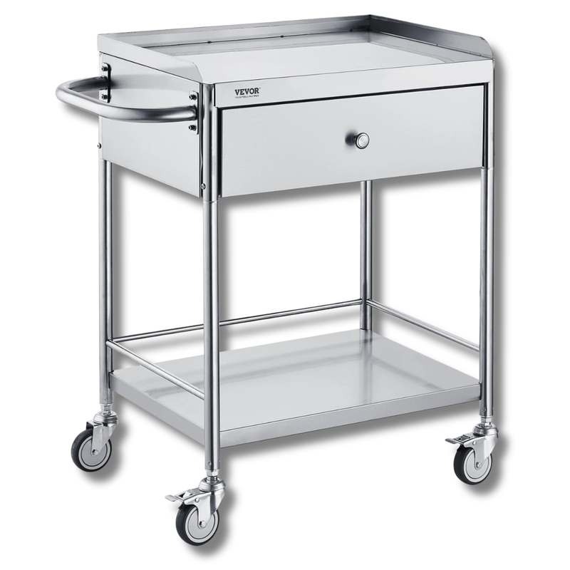 2 Tier Stainless Steel Utility Cart with Drawer 220lb Capacity-Hammerox Industrial