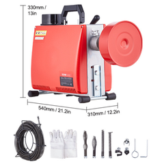 20m x 5/8" 250W Drain Cleaner Machine Manual Feed