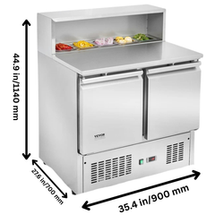 220L Commercial Prep Fridge Sandwich Salad Table 2 Door with 5 Pans