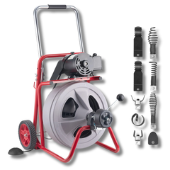 22m x 13mm Drain Cleaner Machine with Wheels & 8 Cutters