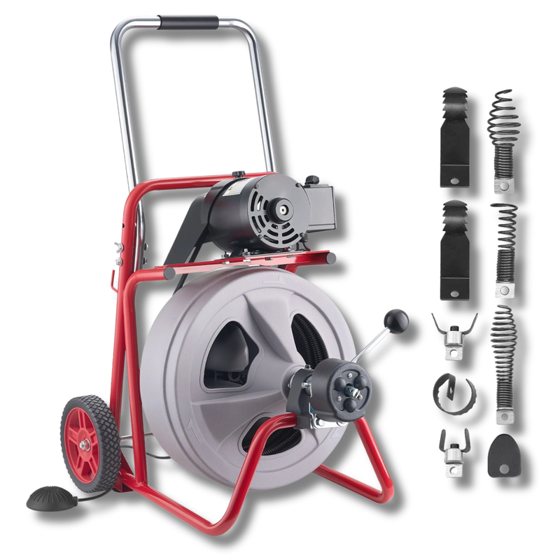 22m x 13mm Drain Cleaner Machine with Wheels & 8 Cutters