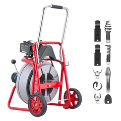 22m x 13mm Drain Cleaner Machine with Wheels & 8 Cutters