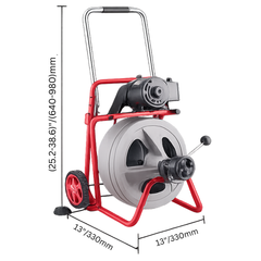 22m x 13mm Drain Cleaner Machine with Wheels & 8 Cutters