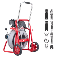 23m x 3/8" Drain Cleaner Machine with Wheels & 8 Cutters-Hammerox Industrial