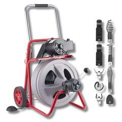 23m x 3/8" Drain Cleaner Machine with Wheels & 8 Cutters