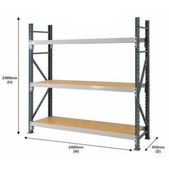 2400 x 2400 x 450mm Heavy Duty Timber Longspan Shelving-Hammerox Industrial