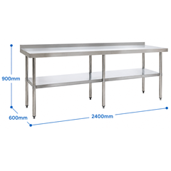 2400 x 600 x 900mm Stainless Steel Bench with Splashback-Hammerox Industrial