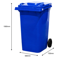 240L Blue Plastic Wheelie Bin 580 x 730 x 1080mm-Hammerox Industrial