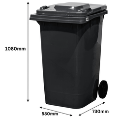 240L Grey Plastic Wheelie Bin 580 x 730 x 1080mm-Hammerox Industrial