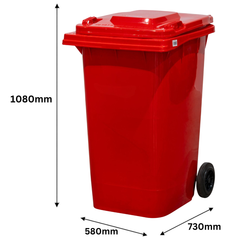 240L Red Plastic Wheelie Bin 580 x 730 x 1080mm-Hammerox Industrial