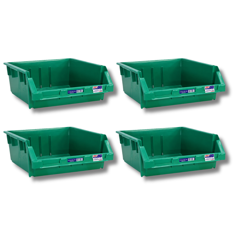 24L Stor-Pak No.240 Storage Bin 410 x 440 x 210mm Green 4 Pack-Hammerox Industrial