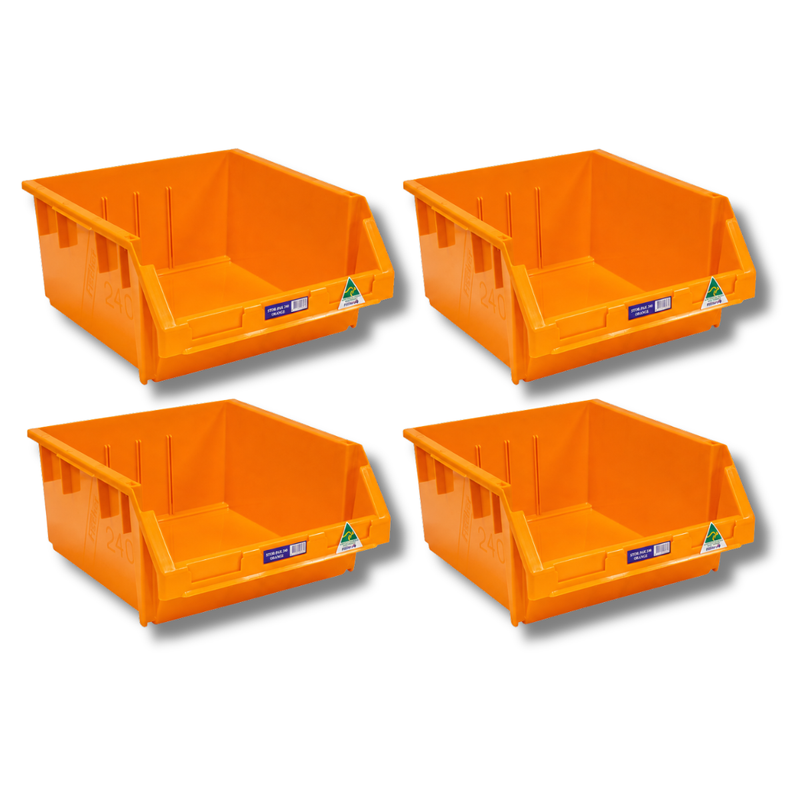 24L Stor-Pak No.240 Storage Bin 410 x 440 x 210mm Orange 4 Pack-Hammerox Industrial