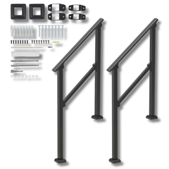 2 Piece Outdoor Handrail 2-3 Step Square Tube - Black